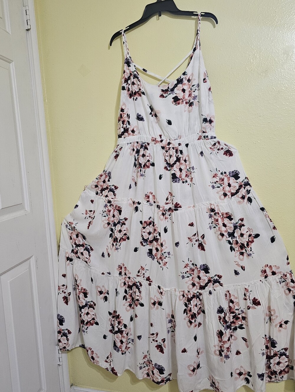 White Floral Maxi Dress with Pink & Black Blooms